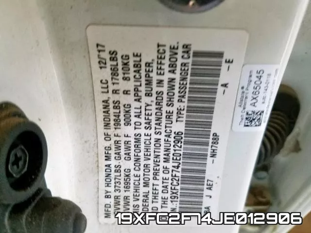 19XFC2F74JE012906 фото 2