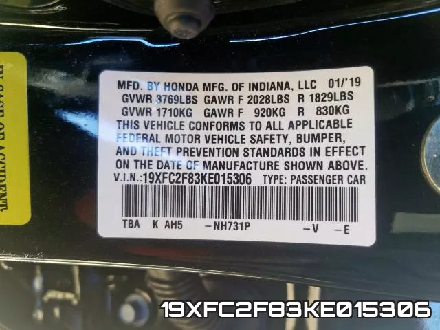 19XFC2F83KE015306 фото 2