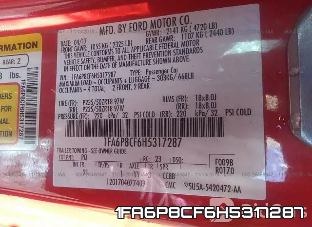 1FA6P8CF6H5317287 фото 9