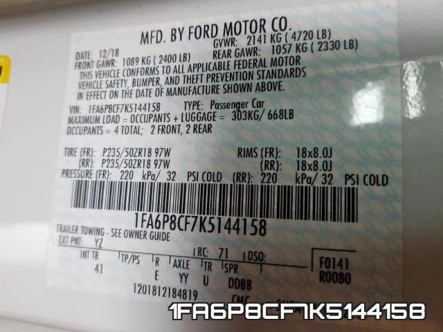 1FA6P8CF7K5144158 фото 2
