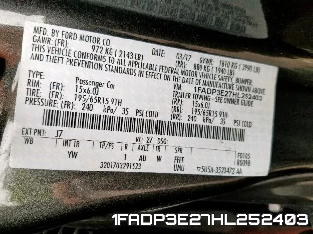 1FADP3E27HL252403 фото 2