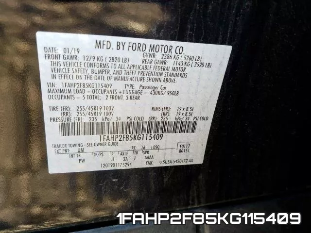 1FAHP2F85KG115409 фото 2
