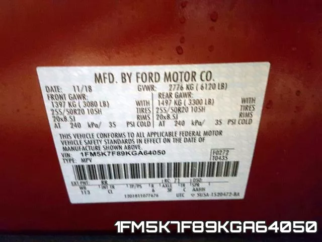 1FM5K7F89KGA64050 фото 2