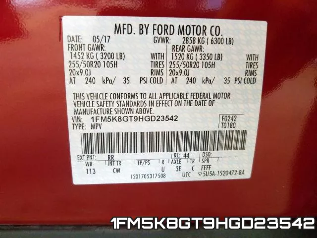 1FM5K8GT9HGD23542 фото 2