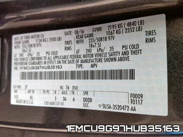1FMCU9G97HUB35163 фото 2