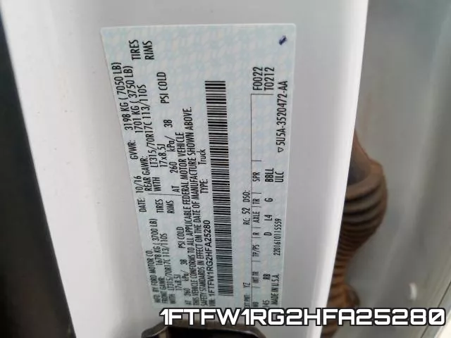 1FTFW1RG2HFA25280 фото 2