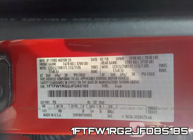 1FTFW1RG2JFD85185 фото 9