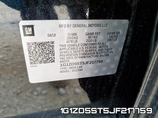 1G1ZD5ST5JF217759 фото 2