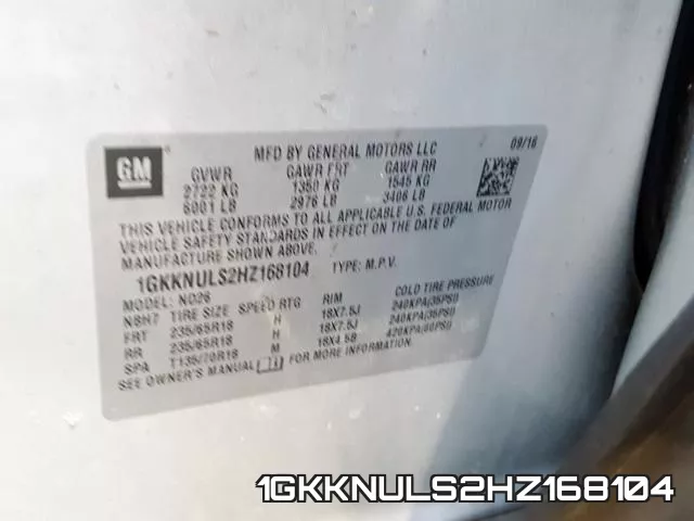 1GKKNULS2HZ168104 фото 2