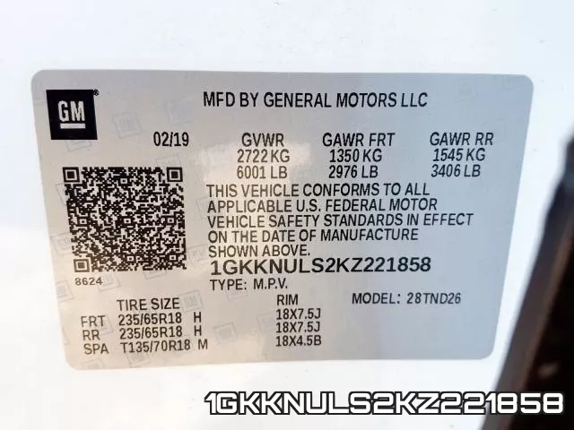 1GKKNULS2KZ221858 фото 2
