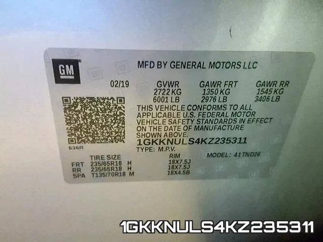 1GKKNULS4KZ235311 фото 2