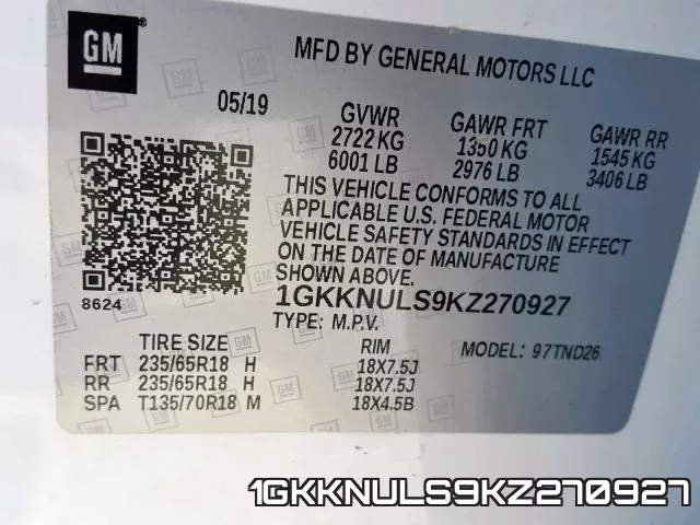 1GKKNULS9KZ270927 фото 2