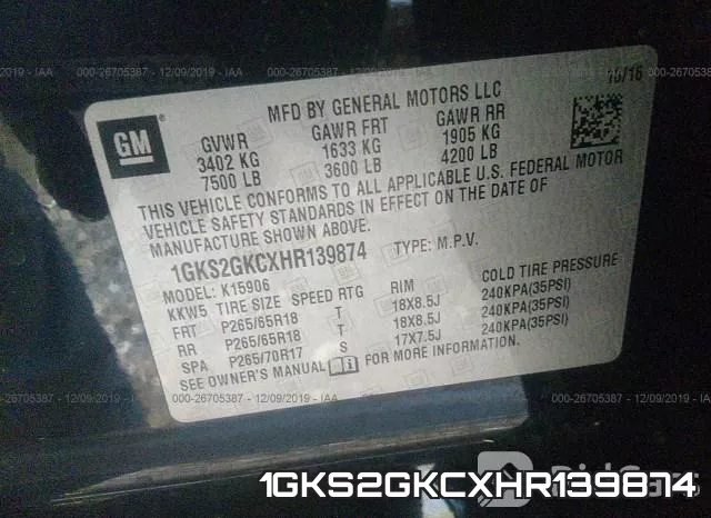 1GKS2GKCXHR139874 фото 9