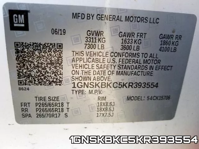 1GNSKBKC5KR393554 фото 2