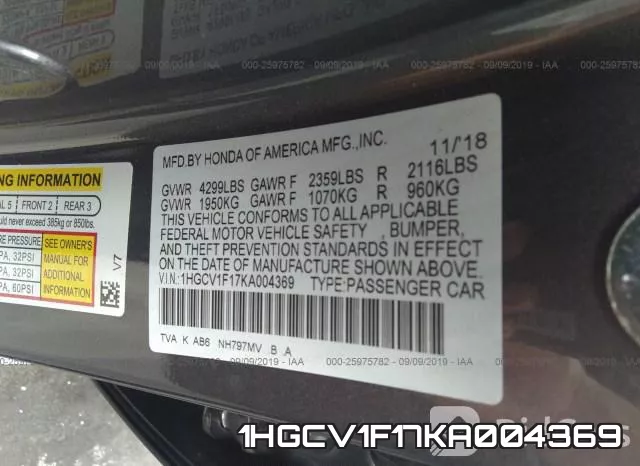 1HGCV1F17KA004369 фото 9