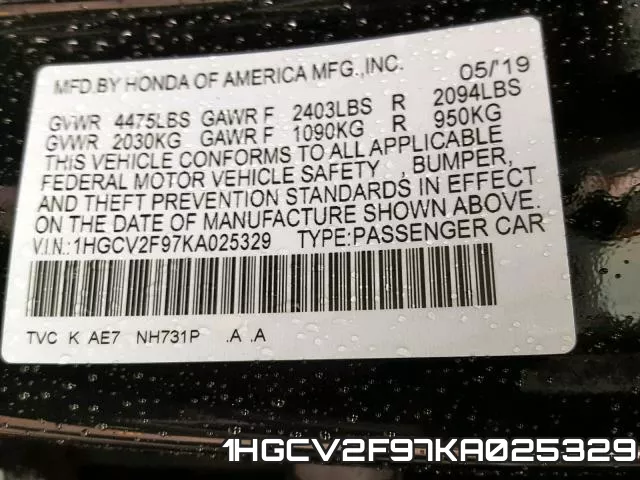 1HGCV2F97KA025329 фото 2