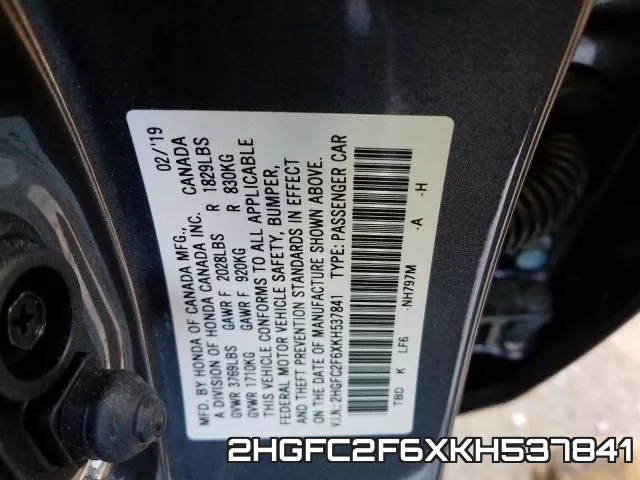 2HGFC2F6XKH537841 фото 2