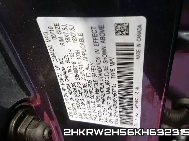2HKRW2H56KH632315 фото 2