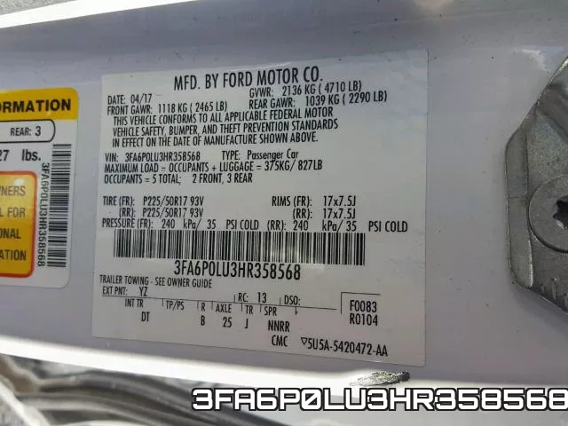 3FA6P0LU3HR358568 фото 2