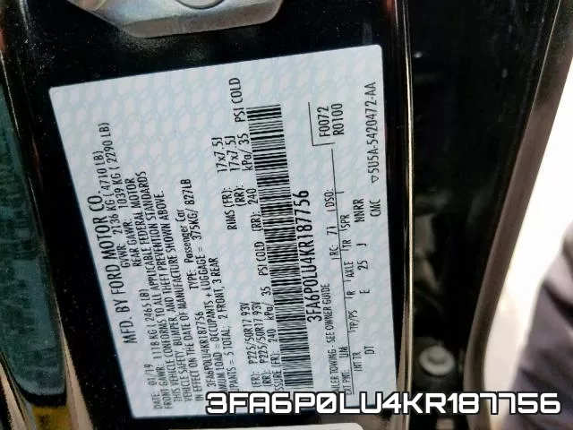 3FA6P0LU4KR187756 фото 2