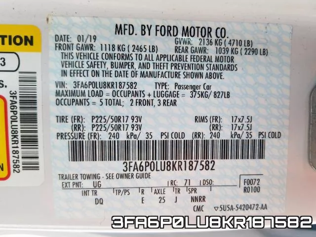 3FA6P0LU8KR187582 фото 2