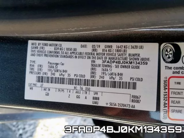 3FADP4BJ0KM134359 фото 2