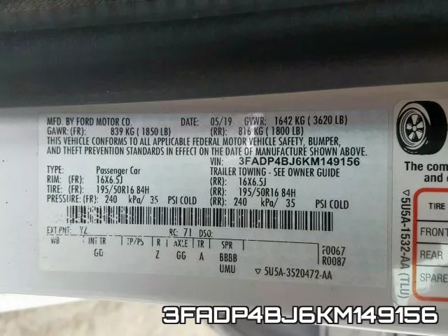 3FADP4BJ6KM149156 фото 2