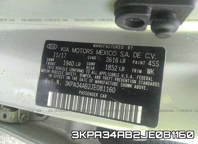 3KPA34AB2JE081160 фото 10