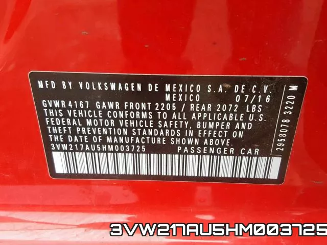 3VW217AU5HM003725 фото 2