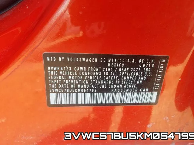 3VWC57BU5KM054799 фото 2