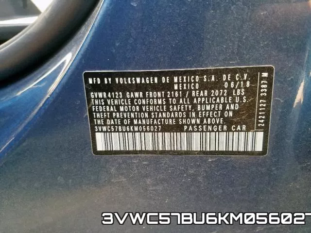 3VWC57BU6KM056027 фото 2