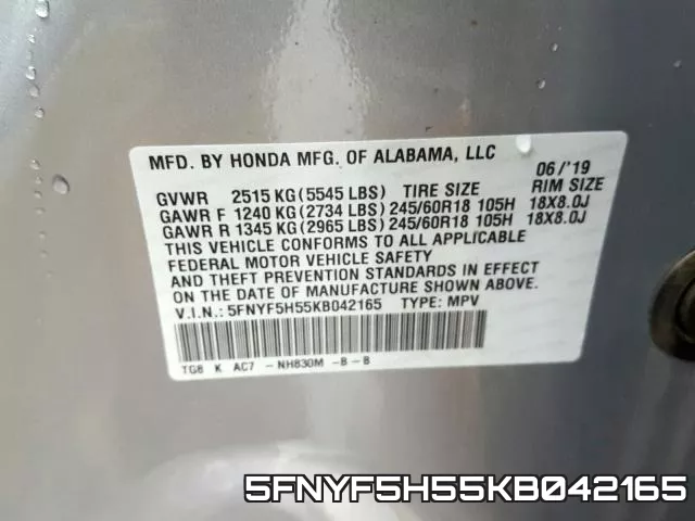 5FNYF5H55KB042165 фото 2