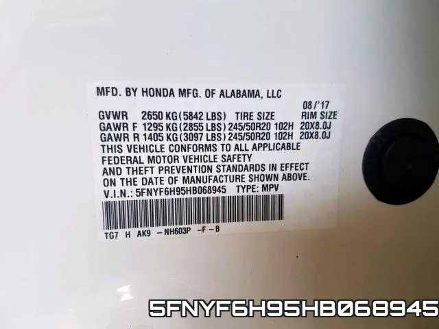 5FNYF6H95HB068945 фото 2