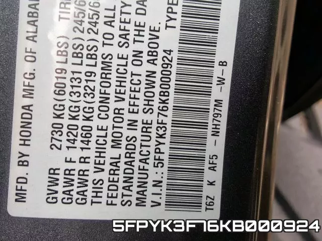 5FPYK3F76KB000924 фото 2