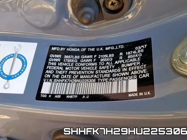SHHFK7H29HU225306 фото 2