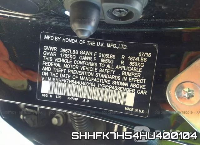 SHHFK7H54HU400104 фото 10