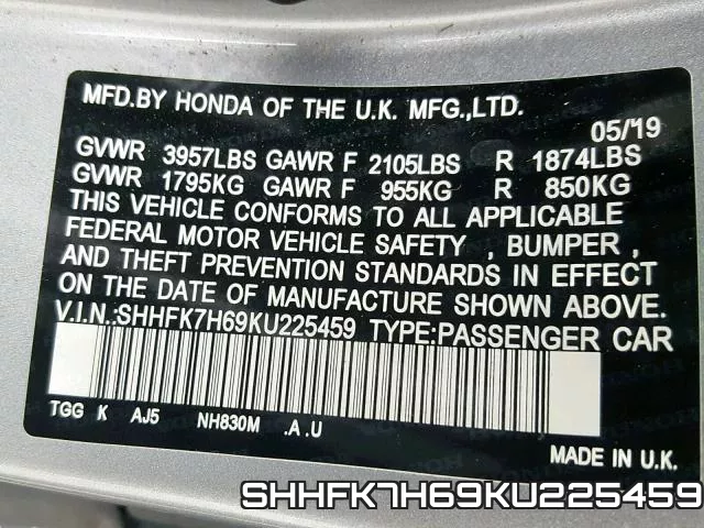 SHHFK7H69KU225459 фото 2