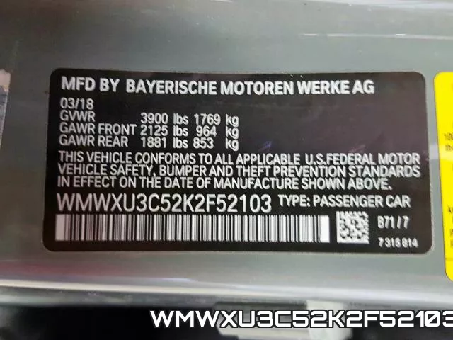 WMWXU3C52K2F52103 фото 2
