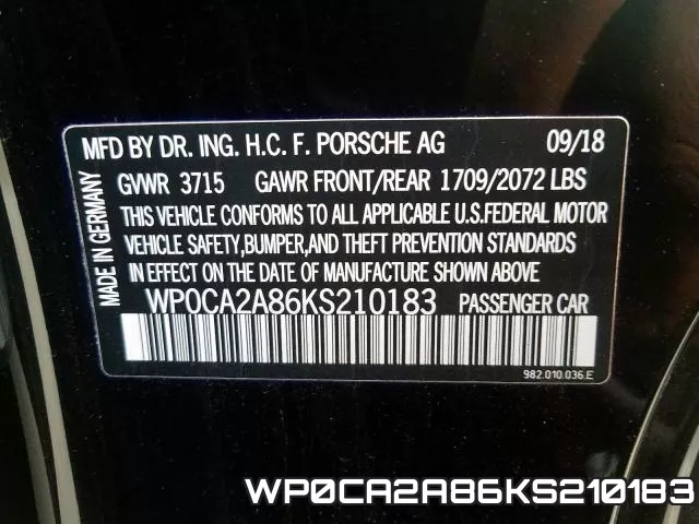 WP0CA2A86KS210183 фото 2