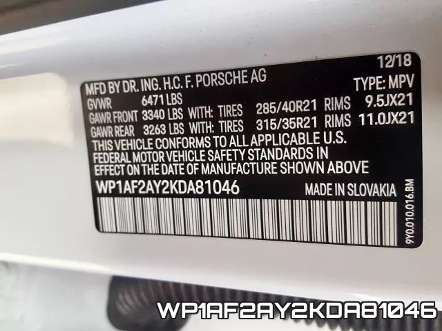 WP1AF2AY2KDA81046 фото 2
