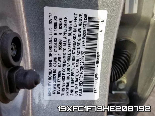 19XFC1F73HE208792 фото 2