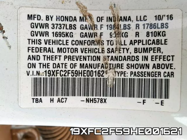 19XFC2F59HE001621 фото 2