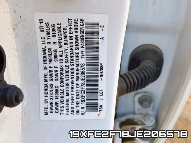 19XFC2F78JE206578 фото 2