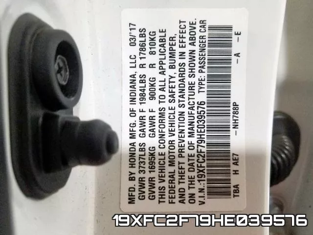19XFC2F79HE039576 фото 2