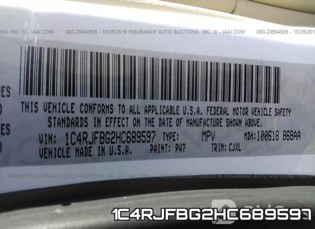 1C4RJFBG2HC689597 фото 10