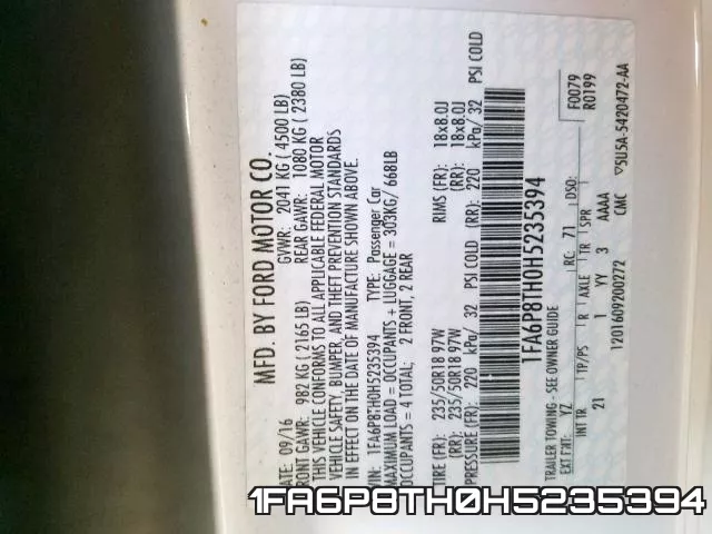 1FA6P8TH0H5235394 фото 2