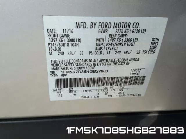 1FM5K7D85HGB27883 фото 2