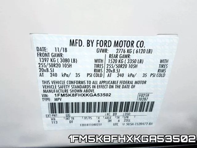 1FM5K8FHXKGA53502 фото 2
