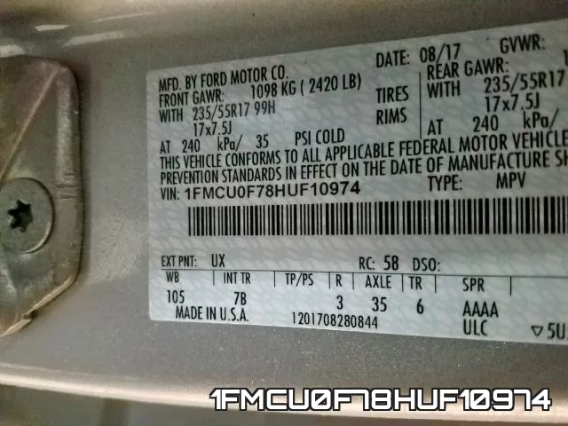 1FMCU0F78HUF10974 фото 2