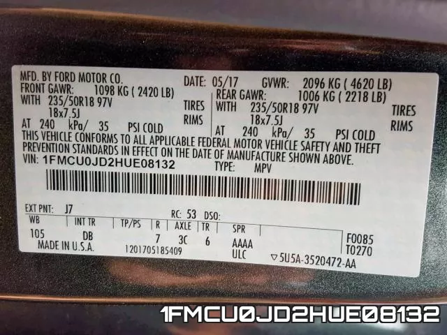 1FMCU0JD2HUE08132 фото 2
